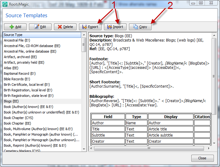 Source Template List