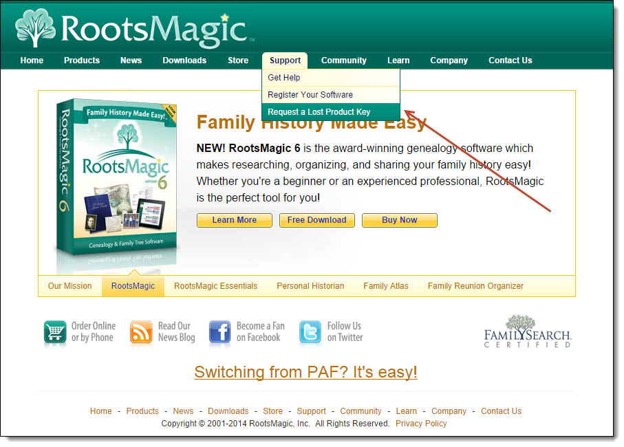 how change my rootsmagic 7 website password